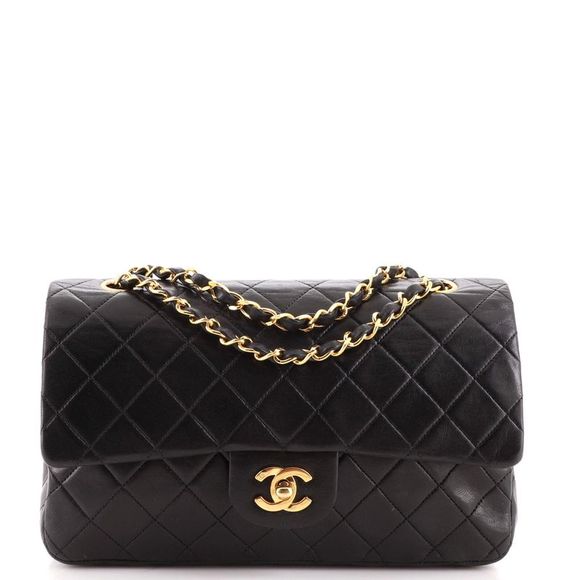 Chanel Handbags - Chanel Vintage Classic Double Flap Bag Quilted Lambskin Medium Black